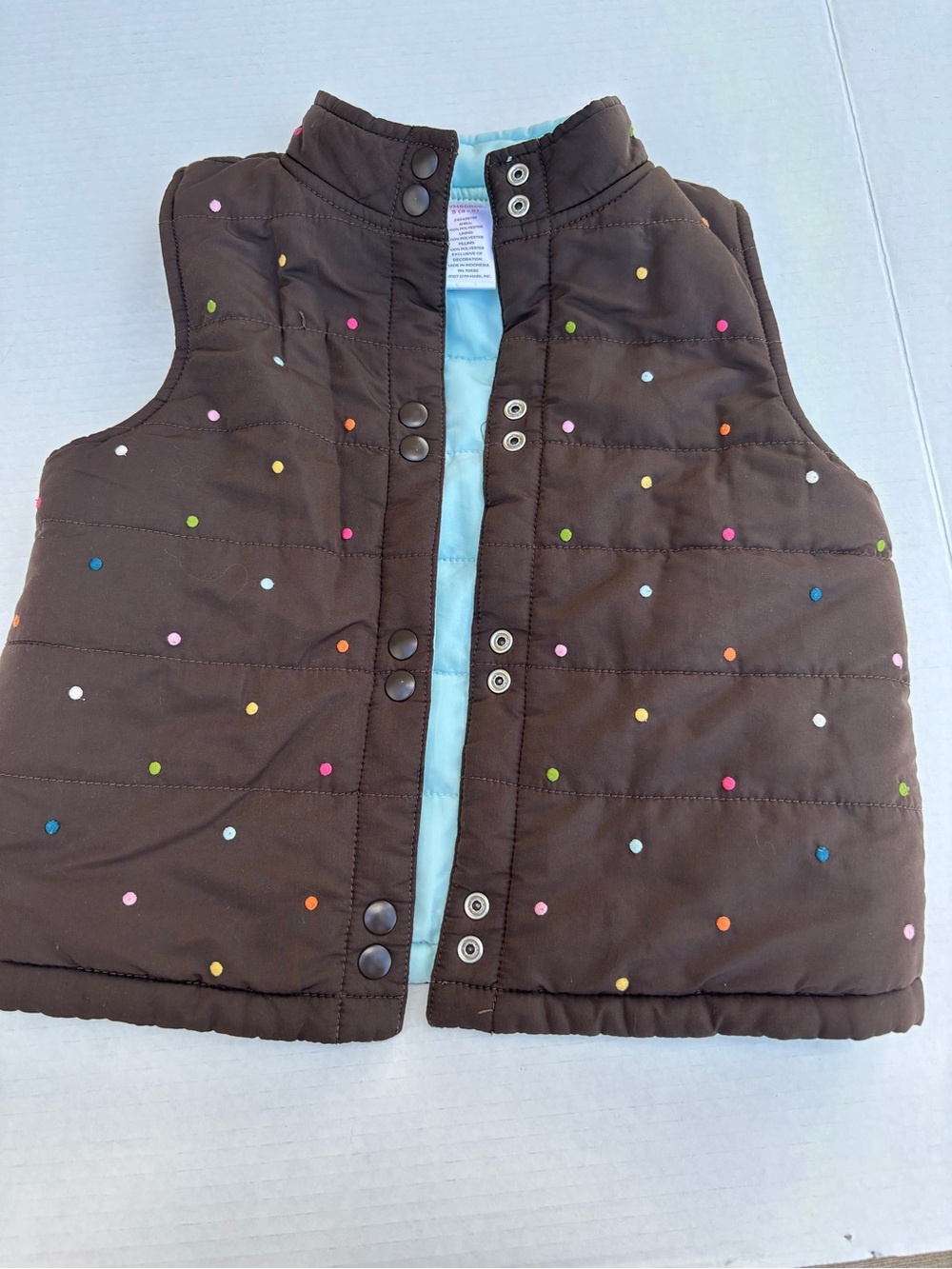 Vintage Gymboree Brown Puffer Vest with Multicolor Polka Dots size s